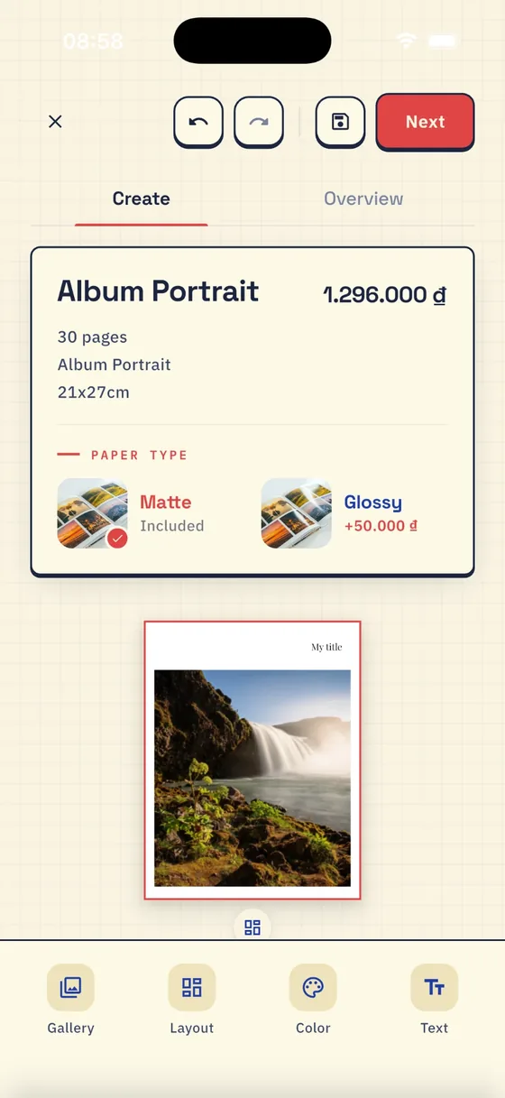 Photobook — Lay out a hardcover album, page by page
